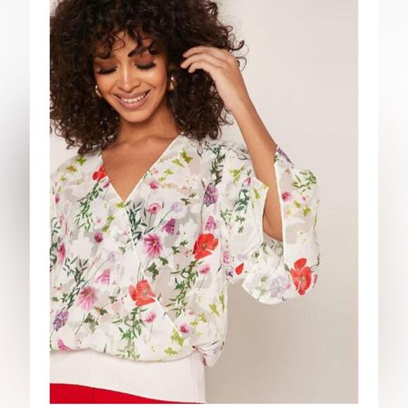 Ted Baker Blouse size 4 NWTFaux-wrap Myyah Floral feminine burn out sheer